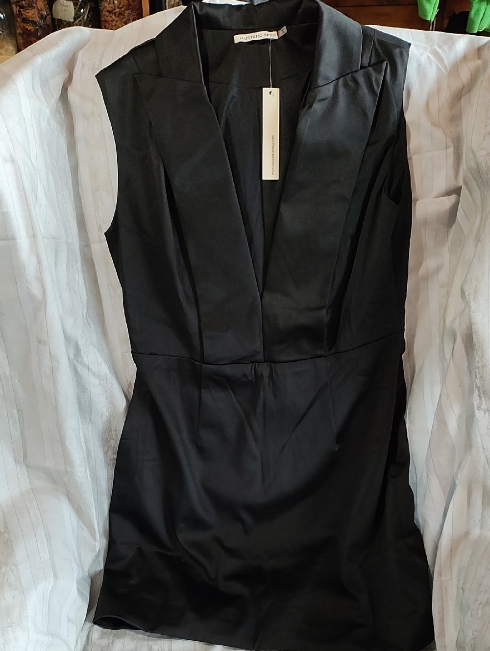 Mustard Seed Black Sleeveless V-Neck Mini Dress, NWT, Size L